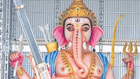 The 63-foot Maha Ganapati idol at Manginapudi Beach.