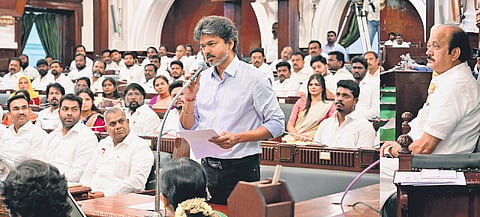 Chief Minister C Joseph Vijay speaks in the Assembly.
