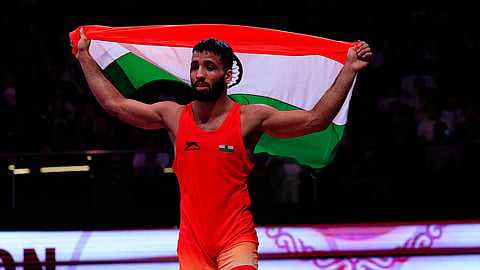 Sujeet Kalkal after winning the 2026 Asian Championships