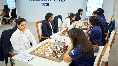 Members of the Indian women's team during their match against Dominican Republic on Day One of the chess Olympiad on Wednesday