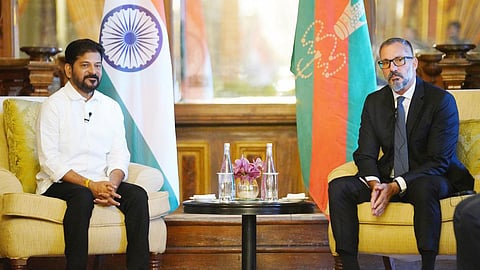 Chief Minister Revanth Reddy paid a courtesy call on Prince Rahim Aga Khan-V at the Taj Falaknuma Palace in Hyderabad on Tuesday.