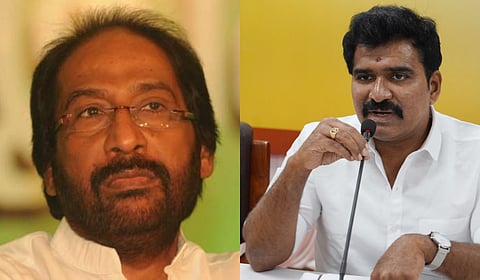 DMK deputy general secretary Tiruchi Siva (L) and Electricity, Law and Prison Minister CTR Nirmal Kumar.