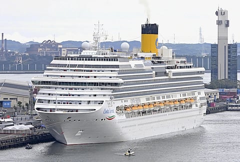 The Italian cruise ship, the Costa Serena, that will house up to 5,000 officials and athletes for the Asian Games, arrives at a port in Nagoya, central Japan, Tuesday, Sept. 15, 2026.