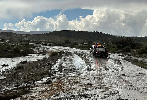 The aftermath of flash flooding in Mexican Springs, New Mexico on the eastern part of the Navajo Nation is shown on Thursday, Sept. 17, 2026.