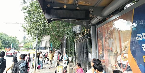 A defunct information display at Corporation Circle bus stop