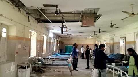 The incident took place in the old building, and the ceiling was repaired in the hospital. Due to seepage of water from the roof, the small portion of the ceiling collapsed.
