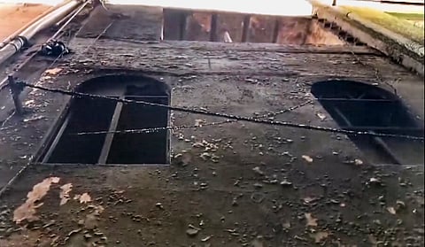 Sealed premises of a ground-plus-two-storey house after an LPG cylinder exploded during a fire in a house in west Delhis Moti Nagar, in New Delhi, Saturday, Sept. 19, 2026. A man was killed in the incident.