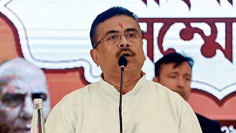 West Bengal Chief Minister Suvendu Adhikari addresses a press conference in Kolkata.