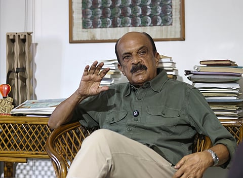 Writer Paul Zacharia interacting with TNIE team of journalists as part of the Express Dialogues series