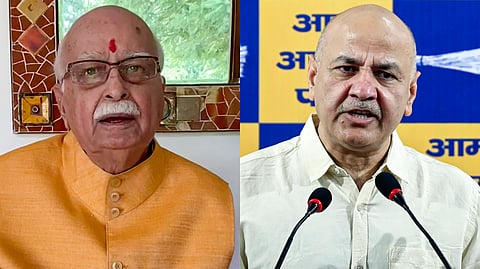 (L-R) Former deputy prime minister LK Advani and former Delhi deputy chief minister Manish Sisodia.