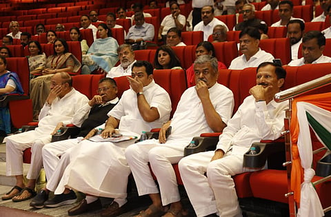 KPCC president BK Hariprasad at KPCC office’s Bharat Jodo Convention Hall on Sunday