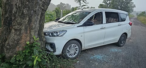 The accused’s vehicle which rammed into a roadside tree.