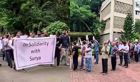 Faculty members of the Indian Institute of Technology (IIT-Bombay) hold a march in the institute's campus to support Suryanarayana Doolla, who was removed as Dean of Administrative Affairs amid protests by students over the suicide of a 22-year-old student, in Mumbai, Monday, Sept. 21, 2026.