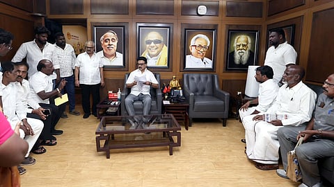 Representatives of fishing communities meet DMK president MK Stalin and seek his support against the secretariat project on Monday