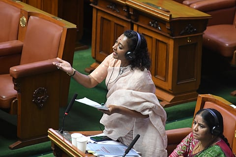 Mudigere MLA Nayana Motamma of Congress speaks in the Assembly