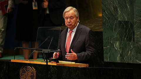 United Nations Secretary-General Antonio Guterres speaks during the 81st session of the United Nations General Assembly at United Nations headquarters, Tuesday, Sept. 22, 2026.