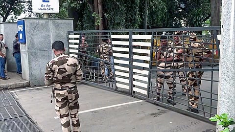 Security deployed at the Main Gate of IIT Powai (IIT Bombay) as students, parents, and others protested outside the college yesterday, demanding justice in the IIT Bombay student suicide case, in Mumbai on Tuesday, Sept 23, 2026.