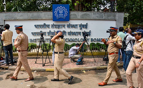 Security beefed up outside the IIT Bombay campus after a student, Sahil Wakode, died by suicide after he was allegedly caught using ChatGPT during an examination, in Mumbai, Tuesday, Sept. 22, 2026.