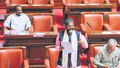 Leader of Opposition in the Council, Chalavadi Narayanaswamy, speaks in the Legislative Council in Vidhana Soudha on Thursday