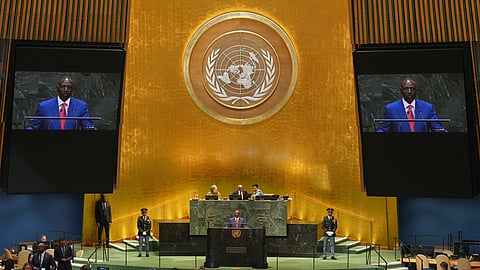 President of Kenya William Samoei Ruto addresses the 81st session of the United Nations General Assembly at UN headquarters Wednesday, Sept. 23, 2026.