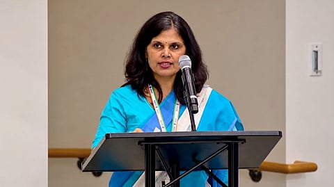 Union Health Secretary Punya Salila Srivastava speaks at a UN High-Level Meeting in New York.