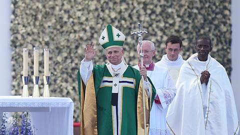 Pope Leo XIV celebrates Mass at the Sanctuary of Our Lady of Lourdes, France, Sunday, Sept. 27, 2026.