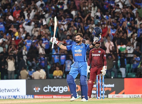 Virat Kohli celebrates his century on Sunday