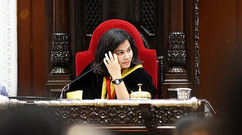 Chennai Mayor R. Priya presides over the Greater Chennai Corporation Council meeting at the Ripon Building on Friday, as councillors discuss civic and political issues during the proceedings.