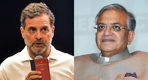 (L-R) Leader of Opposition in the Lok Sabha Rahul Gandhi and Chief Election Commissioner Gyanesh Kumar.