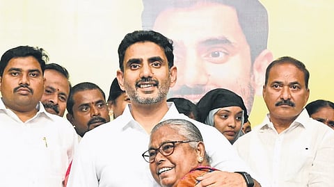 HRD Minister Nara Lokesh during the ‘Mana Illu–Mana Lokesh’ programme at Kunchanapalli on Monday
