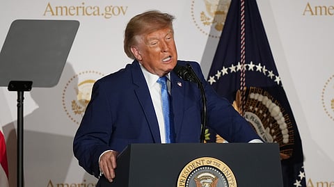 US President Donald Trump speaks during an event to mark the launch of the America.gov website, Tuesday, Sept. 29, 2026, in Washington.