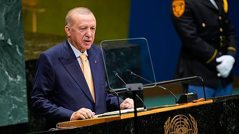 Turkey's President Recep Tayyip Erdogan speaks during the 81st session of the United Nations General Assembly at United Nations headquarters, Tuesday, Sept. 22, 2026.
