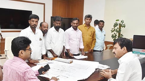 Venkatapur villagers make a representation to Revenue Minister Ponguleti Srinivasa Reddy in Hyderabad on Tuesday.