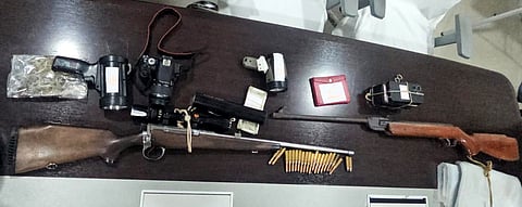 The seized items arranged on the table
