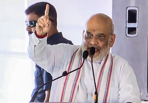 Union Home Minister Amit Shah addresses the closing ceremony of the 'Nasha Mukt Punjab Yatra', in Jalandhar, Punjab, Wednesday, Sept. 30, 2026.