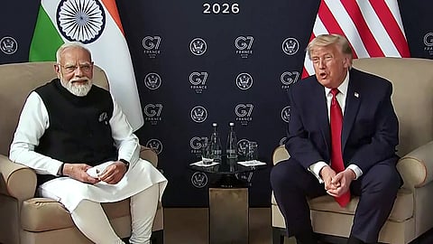 In this file photo from June 17, 2026, Prime Minister Narendra Modi and US President Donald Trump hold a bilateral meeting on the sidelines of the 2026 G7 Summit, in Evian, France.