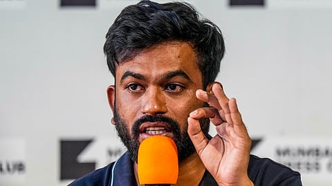 Cockroach Janta Party (CJP) founder Abhijit Dipke addresses a press conference in Mumbai, Thursday, Oct. 1, 2026.
