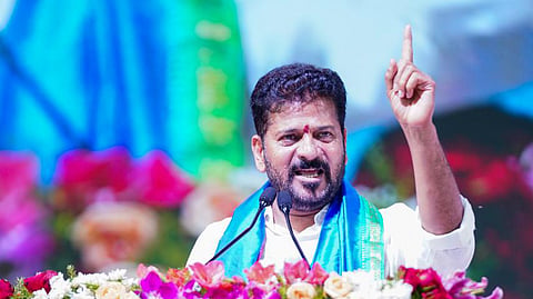 Chief Minister A Revanth Reddy addressing a public meeting in Sircilla on Wednesday.
