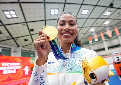 Lovlina Borgohain after winning the gold medal
