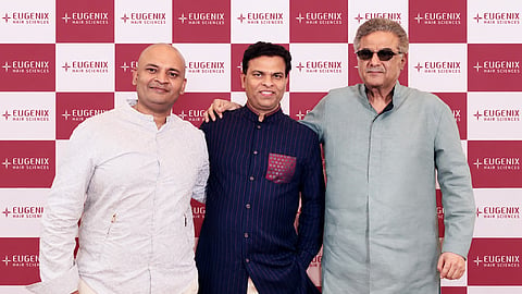 Industrialist and honourary consul of the Republic of Namibia to India, Dr Akkshye Tulsyan, Eugenix Hair Sciences chairman and medical director Dr Pradeep Sethi with producer Boney Kapoor