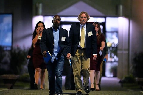 Media witnesses leave Riverbend Maximum Security Institution after the execution of Christa Pike was halted Wednesday, Sept. 30, 2026, in Nashville, Tenn.
