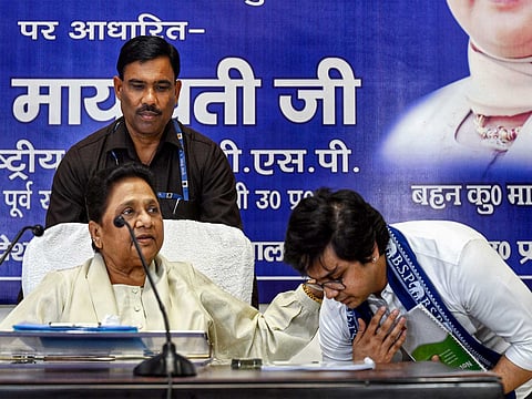 Bahujan Samaj Party chief Mayawati with former BSP national coordinator Akash Anand