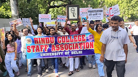 Hindu College Staff Association during the protest on Thursday.