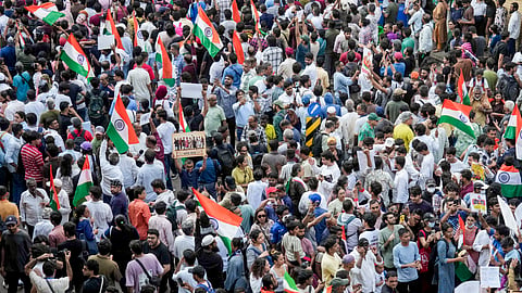 People take part in the Cockroach Janta Party's (CJP) protest against Chief Election Commissioner (CEC) Gyanesh Kumar, demanding his resignation, at Shivaji Park, in Mumbai, Maharashtra, Friday, Oct. 2, 2026.