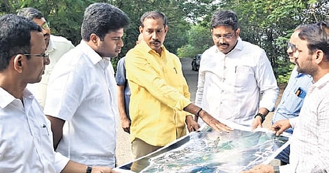 TDP State president and Gajuwaka MLA Palla Srinivasa Rao inspects the proposed IT hub site at Yarada in Visakhapatnam on Saturday.