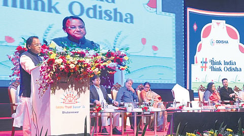 Chief Minister Mohan Charan Majhi addressing the Odisha Travel Bazaar in Bhubaneswar on Saturday.