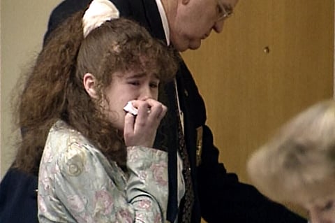 In this image from video provided by WBIR-TV, Christa Pike cries after being sentenced to death on March 30, 1996 in Knoxville, Tenn.