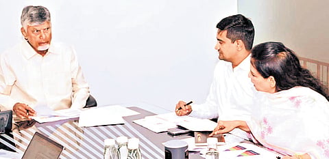 Chief Minister Nara Chandrababu Naidu at a review meeting on SERP and MEPMA programmes at the Secretariat in Velagapudi on Monday, October 5, 2026.