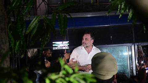 Rahul Gandhi and Priyanka Gandhi during detention in Akashbani Bhavan on Tuesday evening, 06.10.2026