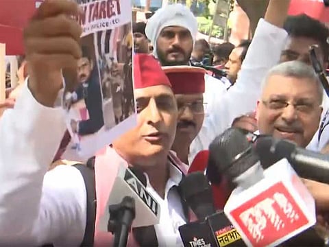 Akhilesh Yadav hits out at poll panel during INDIA bloc protest march.